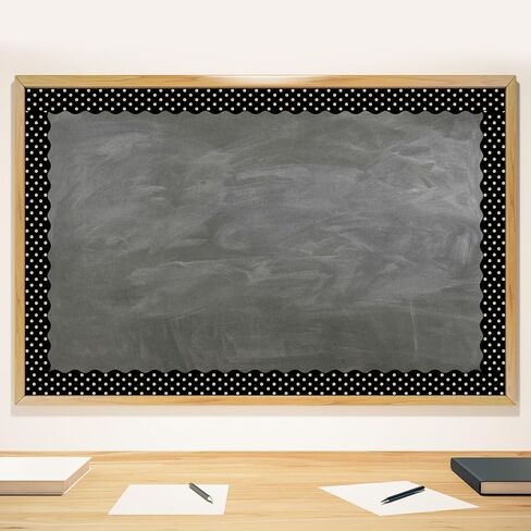 Whaline 32.8ft لوحة إعلانات منقطة حدود سوداء مع رقائق ذهبية منقطة مقصوصة على شكل حواف ملفوفة لتزيين المدرسة والفصل الدراسي والسبورة المنزلية in Saudi Arabia