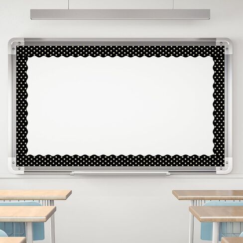 Whaline 32.8ft لوحة إعلانات منقطة حدود سوداء مع رقائق ذهبية منقطة مقصوصة على شكل حواف ملفوفة لتزيين المدرسة والفصل الدراسي والسبورة المنزلية in Saudi Arabia