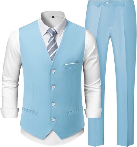 MrSure Men's 2-Piece Suit, Vest Pants Set for Men, Casual Waistcoat with Tie for Prom Wedding Homecoming in Kuwait