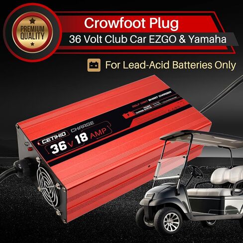 شاحن بطارية عربة الجولف 18 أمبير 36 فولت لسيارة النادي، EZGO & Yamaha (الرصاص)، شحن كامل 5-8 ساعات، شاحن جولف ذكي 36 فولت مع قابس Crowfoot، 16 قدم، 900 وات in Kuwait
