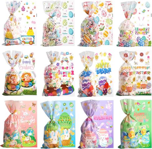 Halloween Cellophane Treat Bags, 150 Pcs Halloween Trick or Treat Candy Gags with Twist Ties, 12 Styles Halloween Goodies Bags Gift Bags for Halloween Party Favors in Saudi Arabia