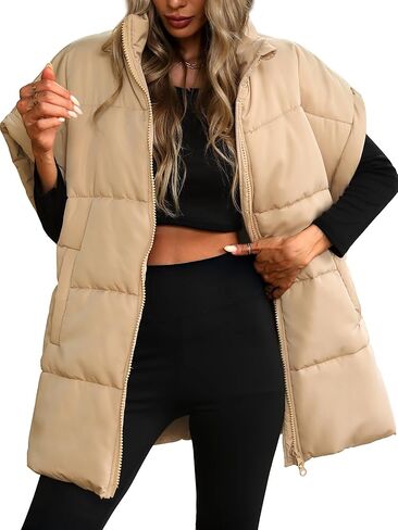 ELLEVEN Women's Oversized Puffer Vest - Quilted Stand Collar Sleeveless Vest with Pockets in Kuwait