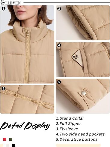 ELLEVEN Women's Oversized Puffer Vest - Quilted Stand Collar Sleeveless Vest with Pockets in Kuwait