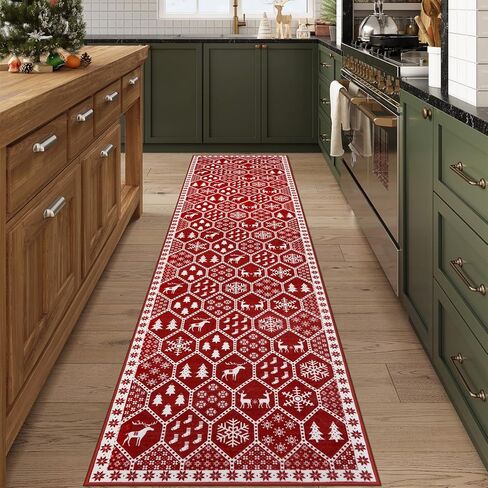 Seavish Christmas Hallway Runner Rug 2x6 Red Kitchen Runner Rugs Non Skid Washable Low Pile Entryway Rugs Indoor Bathroom Rug Runner Soft Carpet Runner for Bedroom Laundry Christmas Decor in Kuwait