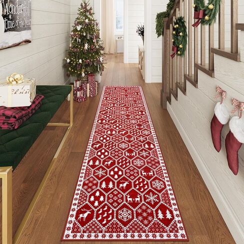 Seavish Christmas Hallway Runner Rug 2x6 Red Kitchen Runner Rugs Non Skid Washable Low Pile Entryway Rugs Indoor Bathroom Rug Runner Soft Carpet Runner for Bedroom Laundry Christmas Decor in Kuwait