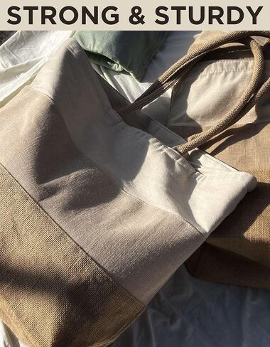 حقيبة شاطئ كبيرة منسوجة بسحاب - بسحاب، مقاومة للماء| حقيبة الصيف - حقيبة قماش الجوت | مع مطابقة مخلب كبير in Kuwait