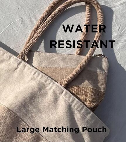 حقيبة شاطئ كبيرة منسوجة بسحاب - بسحاب، مقاومة للماء| حقيبة الصيف - حقيبة قماش الجوت | مع مطابقة مخلب كبير in Kuwait