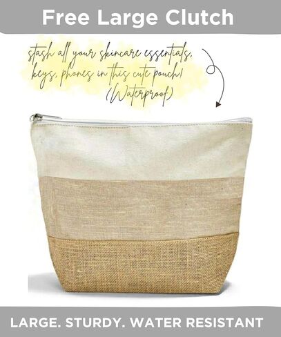 حقيبة شاطئ كبيرة منسوجة بسحاب - بسحاب، مقاومة للماء| حقيبة الصيف - حقيبة قماش الجوت | مع مطابقة مخلب كبير in Kuwait