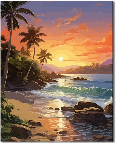 Landscape Paint by Numbers for Adults Beginners - Sunset Ocean Wave - DIY Adult Paint by Number Kits on Canvas with Brushes and Acrylic Pigment Without Frame for Home Office Wall Decor 16x20inch in Saudi Arabia