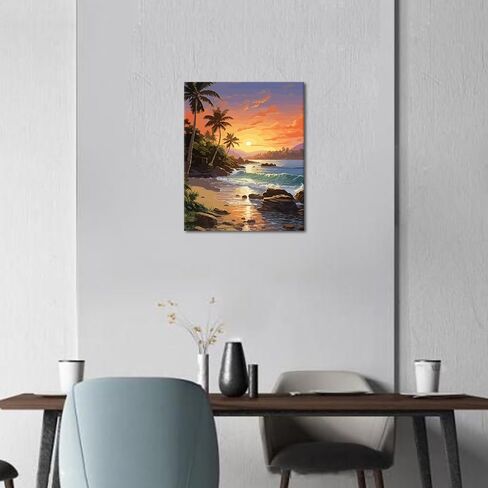 Landscape Paint by Numbers for Adults Beginners - Sunset Ocean Wave - DIY Adult Paint by Number Kits on Canvas with Brushes and Acrylic Pigment Without Frame for Home Office Wall Decor 16x20inch in Saudi Arabia