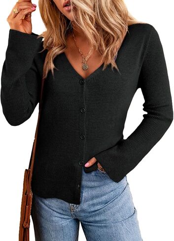 Sidefeel Womens 2024 Fall Cardigan Sweaters V Neck Button Long Sleeve Knit Winter Clothes Cardigans in Saudi Arabia