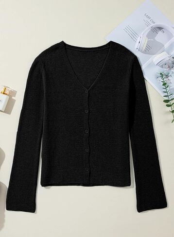 Sidefeel Womens 2024 Fall Cardigan Sweaters V Neck Button Long Sleeve Knit Winter Clothes Cardigans in Saudi Arabia
