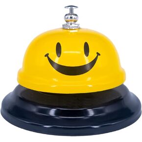 1 Pack Call Bell, Desk Service Bell, 3.35 Inch Diameter Metal Bell for Hotels, Schools, Pet Dog Training(Yellow, Smile)