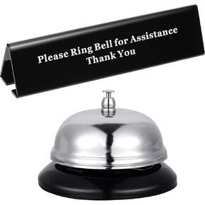 Boao Desk Service Dinner Bell Metal Silver Call Bell and Double Side No Receptionist Sign Please Ring Sign for Service Assistance for Hotel School Restaurant Reception Area(Sliver Bell)