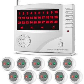 SYNLETT Nurse Call System Caregiver Pager Call System with 10 Dual Function Call Buttons and 1 Central Monitoring Unit for Clinic Restaurant Assisted Living Nursing Home Patients Residents