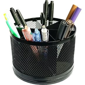 SETTFRFE Metal Mesh Desk Organizer,360°Rotating Pen Holder, Black Pencil Container with 6 Compartments, Office Supplies Organizer for Students, Home, Workspace in Kuwait