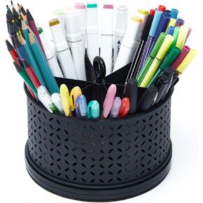SETTFRFE Rotating Pen Holder for Desk,Supplies Organizer Pen Caddy,6 Compartments Desktop Pen Container Organizer,Black (Metal Mesh Style)