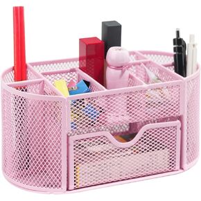 Desk Organizers and Accessories with Pencil Pen Holder Supply 8 Compartments and 1 Pullout Drawer for Home, School, and Office. (Black)