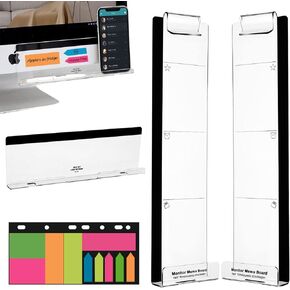 Monitor Memo Boards for Computer, Set of 2 (Left & Right) Multifunction Acrylic Screen Message Reminder Pad Side Panels Phone Holder - Utility Organizer for Office Desktop, Gift of 1 Pack Sticky Notes