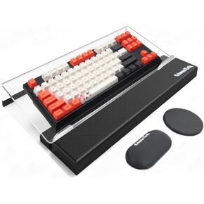 Wrist Rest for Computer Keyboard & Mouse- 4-in-1 Package,Memory Foam Ergonomic Wrist Rest Stand for Keyboard and Mouse Pad with Clear Acrylic Keyboard Riser, Coffee Stand, Easy Clean Black PU Leather
