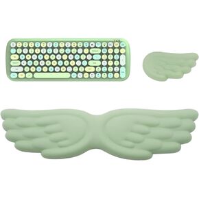 Angel Wing Soft PU Leather Wrist Rests for Keyboard Mouse pad, Memory Foam Filling Non-Skid Wrist Rest Set for Game or Work (A Style-Blue)