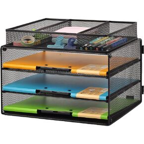 Paper Letter Tray Organizer, 3 Tier Mesh File Tray Desktop Paper Sorter, Black