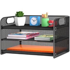 Samstar 3 Tier Letter Tray Paper Organizer with Handle, Mesh Desk Organizer Paper Sorter File Rack Shelves, Black