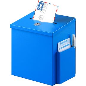 xydled Suggestion Box with Key Lock Acrylic Sign Holder, Metal Donation Ballot Drop Box with Slot Tip Jar for Office, Fundraising, Church, School,8.9''x7.1''x6.3'', Black