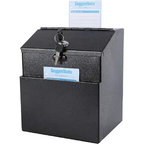 xydled Suggestion Box with Key Lock Acrylic Sign Holder, Metal Donation Ballot Drop Box with Slot Tip Jar for Office, Fundraising, Church, School,8.9''x7.1''x6.3'', Black