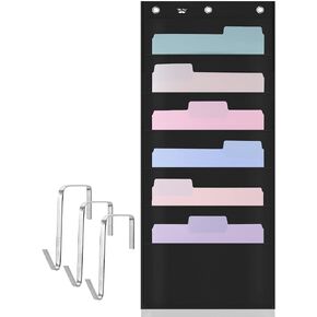 Mr. Pen- Hanging Wall File Organizer, 6 Pocket, Black, 3 Overdoor Hangers Included, Over The Door File Organizer, Wall Folder Organizer