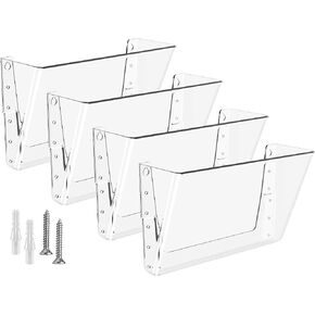 MaxGear Acrylic Wall File Organizer 4 Pockets, Clear Wall Mounted File Holder, Plastic Hanging Paper Organizer, Wall Bins for office, School and home, 13x4x7 inches