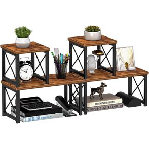 Honiter 2 Sets Desk Shelf, Desktop Organizer Shelf, Freestanding Small Bookshelf Desk Organizer, 2 Tier Independent Stackable Desktop Shelves, Desktop Office Storage Rack Display Shelf, Desk Hutch