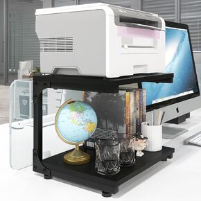 حامل طابعة سطح المكتب بطبقتين من PUNCIA للمكتب المنزلي مع مساحة تخزين، منظم طاولة الطابعة الحديث على سطح الطاولة للمساحات الصغيرة، رف الطابعة لملفات الماسح الضوئي لجهاز الفاكس in Kuwait