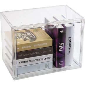 1PACK Clear Book Storage Organizer for Bookshelf, Plastic Stackable Book Display Case with Magnetic Door, Acrylic Showcase for Toys Handbags, Shoes, Purses
