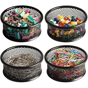 Paper Clip Holder, Paperclip Holders for Desk, Mesh Paper Clip Holder for Desk Binder Wire Mesh Bowls, Paper Clip Dispenser Organizer for Holding Small Parts Office Accessories Black 4 Pack