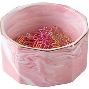 Paper Clip Holder Ceramic Marbling Paper Clip Dispenser for Desk Paper Clip Organizer Office Binder Clip Holder (Pink)