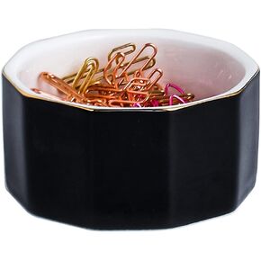 Paper Clip Holder Ceramic Marbling Paper Clip Dispenser for Desk Paper Clip Organizer Office Binder Clip Holder (Pink)