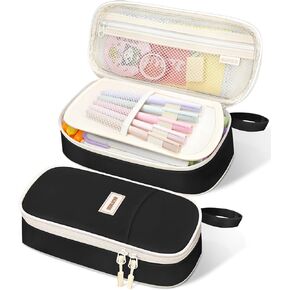 SUNEE Cute Pencil Case, Aesthetic Pen Pouch, Colored Large Pencil Bag with Zipper, Kawaii Stationery Storage and Organizer, Green School Supplies for Teen and Adult Girls