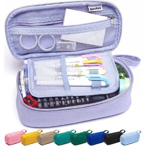 SPACEMATE Heavy Duty Canvas Pencil Case Pouch Bag - Holds 50-100 Pencils - Large Big Capacity Aesthetic Pen Case School Supplies for Back to School College Students (Yellow)