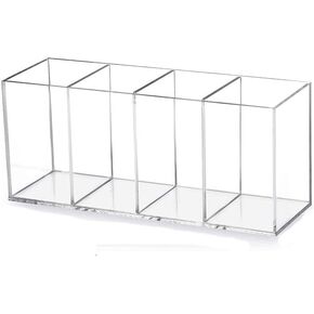 Acrylic Pen Holder 4 Compartments Clear Pencil Holder Organizer Makeup Brush Holder