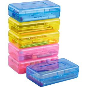 Sooez 6 Pack Clear Pencil Box, Plastic Large Pencil Case with Snap-tight Lid, Hard Crayon Box Bulk Marker Organizer Plastic Containers, Stackable Storage School Supply Box for Craft, Pen