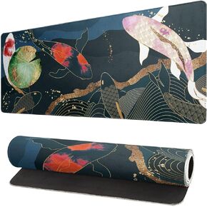 Japanese Sea Wave Large Mouse Pad, Anime Black Gaming, Extended Kanagawa Mat Desk Pad, 3mm Thick Long Non-Slip Rubber Base Mice Pad, 31.5 X 11.8 Inch
