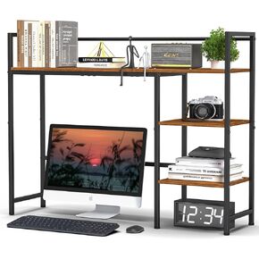 Snughome Desk Shelf, Desktop Organizer Shelf, Wood Desk Hutch for Computer Monitor, 4 Tier Desktop Display Rack, 38.6" Desktop Bookshelf Storage Rack for Home Office Dorm, Rustic Brown