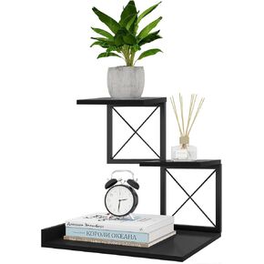 ELITEROO Desk Shelf Organizer, Wood Desktop Organizer Small Bookshelf, 3 Tier Storage Shelf Riser Display Stand for Office Decor and Desk Accessories, Rustic Brown Black