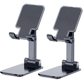 OGMAPLE Phone Stand for Desk, 2 Pack MT-6 Desk Phone Holder Stand for Office Universal Smart Phone Holder Foldable & Height Adjustable Cellphone Stand Compatible Under 8" Device, Black
