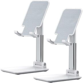 OGMAPLE Phone Stand for Desk, 2 Pack MT-6 Desk Phone Holder Stand for Office Universal Smart Phone Holder Foldable & Height Adjustable Cellphone Stand Compatible Under 8" Device, Black