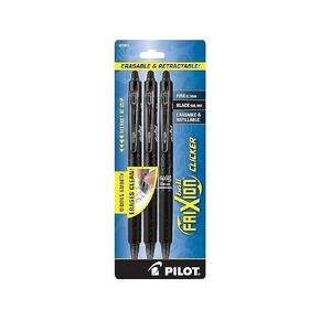 PILOT FriXion Clicker Erasable, Refillable & Retractable Gel Ink Pens, Fine Point, Black Ink, 3-Pack (31464)
