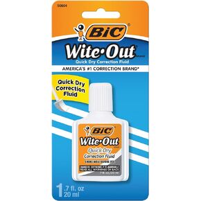 BIC Wite-Out Quick Dry Correction Fluid, 20mL, White, Goes on Easy with A Reduced Dry Time, 1-Count Pack