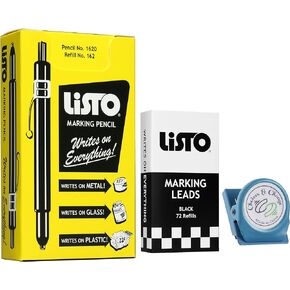 Bundle of Listo 1620 Marking Pencil/Grease Pencils/China Marking Pencils/Wax Pencils - White, Box of 12 With 72 Refills With Bonus Magnetic Memo Clip