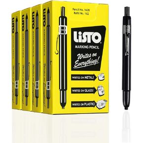 Listo 1620 - Box of 12 - BLACK COLOR - China Markers/Grease Pencils/China Marking/Pencils/Wax Pencils - Made in USA